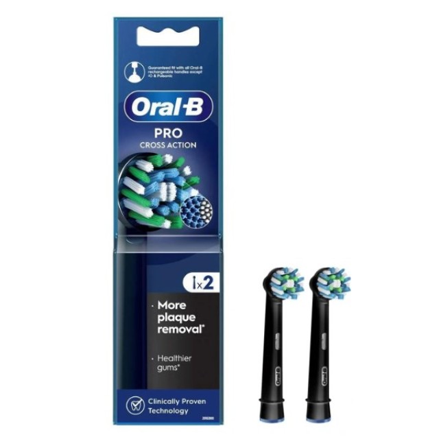 Oral B Cross Action Black Brush Heads 2τεμ (Μαύρες Ανταλλακτικές Κεφαλές για Ηλεκτρική Οδοντόβουρτσα)