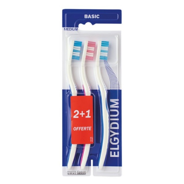 Elgydium SET Trio Basic Medium Toothbrush 2+1 ΔΩΡΟ (ΣΕΤ με 3 Μέτριες Οδοντόβουρτσες)