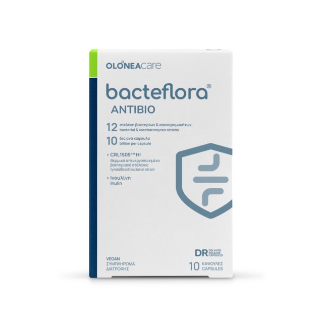 OLONEA Bacteflora Antibio 10caps (Συμπλήρωμα Διατροφής για την Προστασία του Εντερικού Μικροβιώματος Κατά τη Διάρκεια Λήψης Αντιβίωσης)