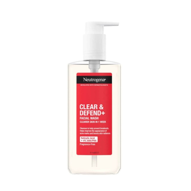 Neutrogena Clear & Defend+ Facial Wash 200ml (Καθαριστικό Προσώπου για Αντιμετώπιση της Ακμής)