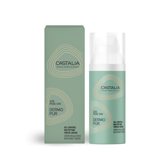 Castalia Dermopur Oil Control Mattifying Tinted Cream 50ml (Ρυθμιστική Κρέμα Προσώπου με Χρώμα για Λιπαρή, Ευαίσθητη Επιδερμίδα με Τάση Ακμής)