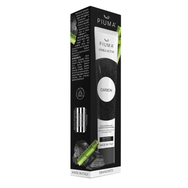 Piuma Visible Active Carbon Toothpaste 75ml (Οδοντόκρεμα με Άνθρακα Μπαμπού με Λευκαντικές & Αποτοξινωτικές Ιδιότητες)