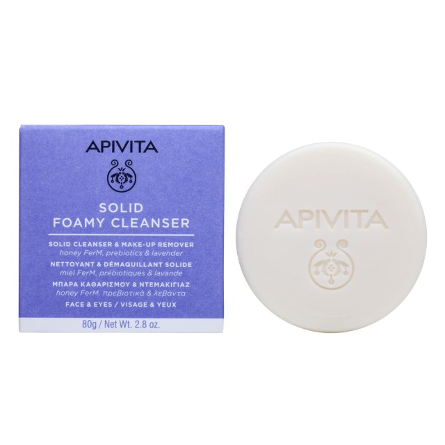 Apivita Solid Foamy Cleanser Face & Eyes 80gr (Μπάρα Καθαρισμού & Ντεμακιγιάζ για Πρόσωπο & Mάτια)