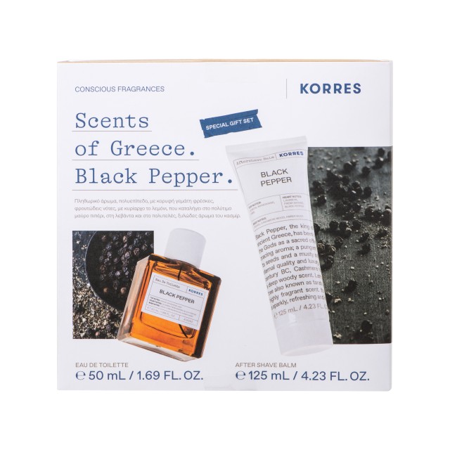 Korres SET Black Pepper Eau De Toilette 50ml & Black Pepper Aftershave Balm 125ml (ΣΕΤ με Ανδρικό Άρωμα & Αφρόλουτρο από Μαύρο Πιπέρι, Λεμόνι & Κέδρο)