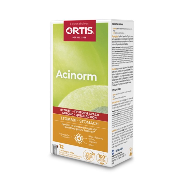 Ortis Acinorm Forte Gel Sticks 12x12gr (Συμπλήρωμα Διατροφής για Γαστρική Ισορροπία)