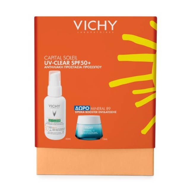 Vichy SET Capital Soleil UV-Clear Water Fluid SPF50+ 40ml & ΔΩΡΟ Mineral 89 72Hr Moisture Boosting Cream 15ml (ΣΕΤ με Λεπτόρρευστο Αντηλιακό Προσώπου Κατά των Ατελειών & ΔΩΡΟ Κρέμα Προσώπου για Εντατική Ενυδάτωση)