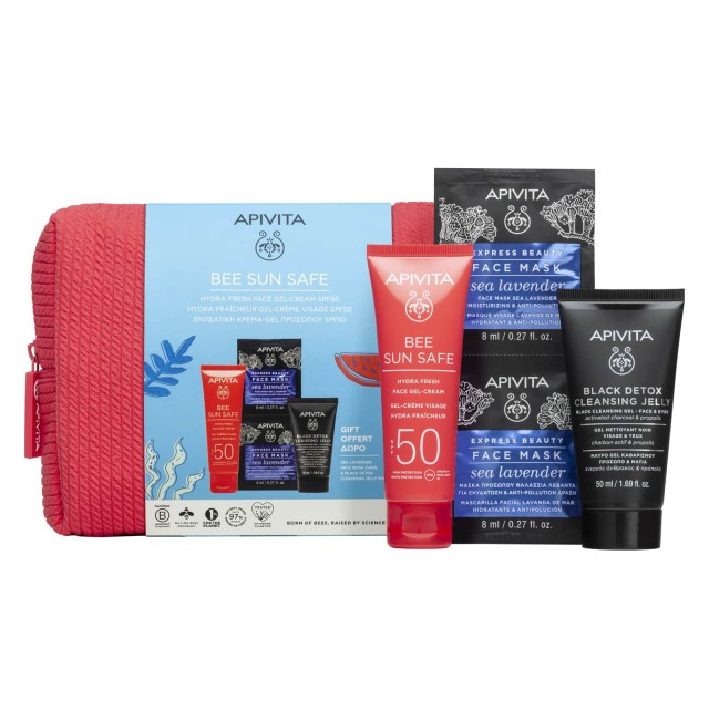 Apivita SET Bee Sun Safe Hydra Fresh Face Gel-Cream SPF50 50ml & ΔΩΡΟ Mini Black Detox Cleansing Gel 50ml & Express Beauty Sea Lavender Face Mask (Σετ Φροντίδας Προσώπου για Υψηλή Αντηλιακή Προστασία & Ενυδάτωση)