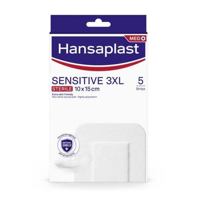 Hansaplast Sensitive 3XL 10x15cm 5τεμ (Αποστειρωμένα Επιθέματα για Μεγαλύτερες Πληγές & Μετεγχειρητικά Τραύματα)