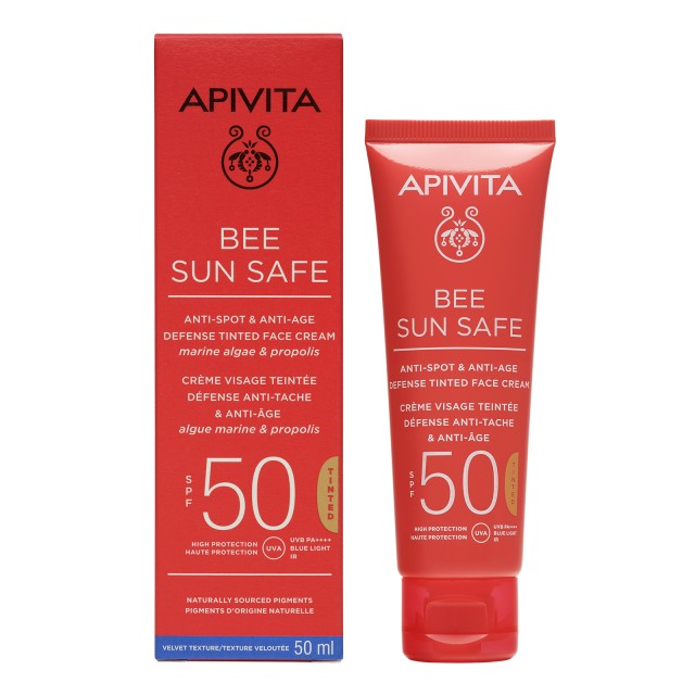 Apivita Bee Sun Safe Anti Spot & Anti Age Defense Tinted Face Cream SPF50 50ml (Αντηλιακή Κρέμα Προσώπου Κατά των Πανάδων & των Ρυτίδων με Χρώμα)