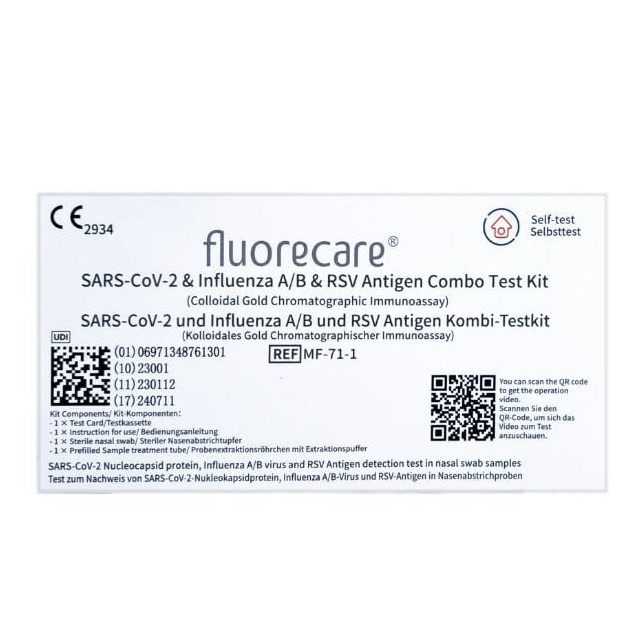 Fluorecare SARS-COV-2 & Influenza A/B & RSV Antigen Combo 1τεμ (Ρινικό Τεστ Ταχείας Ανίχνευσης Αντιγόνων Covid-19, Γρίπης Τύπου Α/Β & Λοίμωξης του Αναπνευστικού)