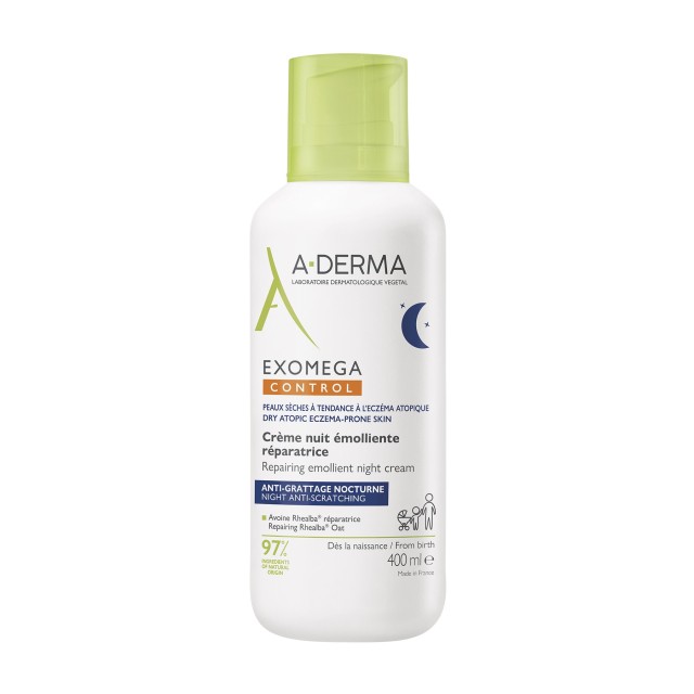 A Derma Exomega Control Emollient Night Cream 400ml (Επανορθωτική Μαλακτική Κρέμα Νυκτός)