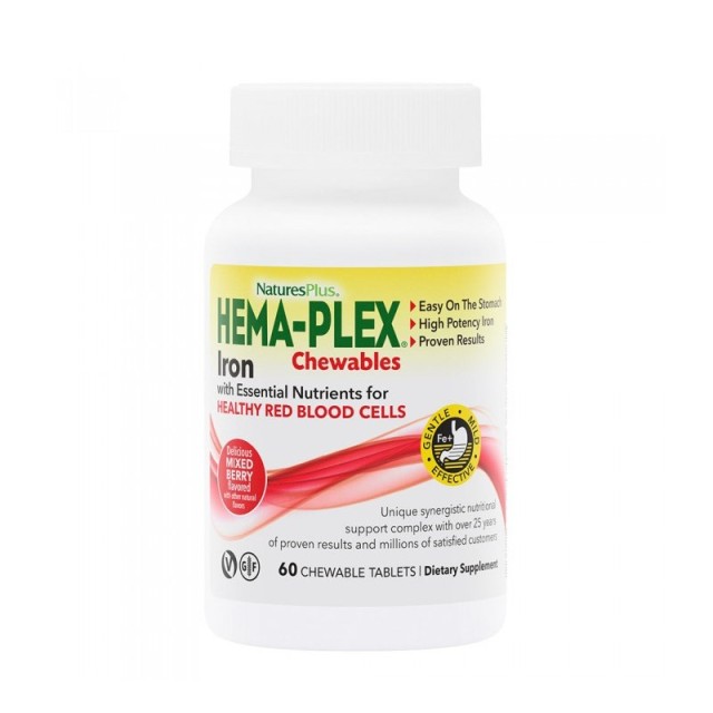 Natures Plus Hema Plex Chewables 60tabs (Συμπλήρωμα Διατροφής με Σίδηρο σε Μασώμενα Δισκία)