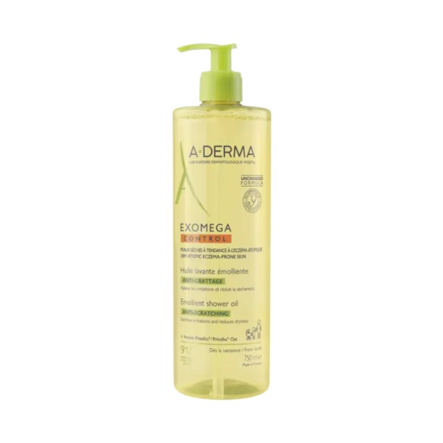 A Derma Exomega Control Emollient Shower Oil 750ml (Έλαιο Καθαρισμού για το Ατοπικό Δέρμα)