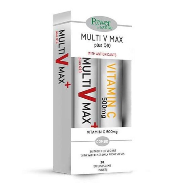 Power Health SET Multi V Max Plus Q10 20tabs & Vitamin C 500mg 20tabs (ΣΕΤ Συμπληρωμάτων Διατροφής με Πολυβιταμίνες & Q10 &ΔΩΡΟ Βιταμίνη C)