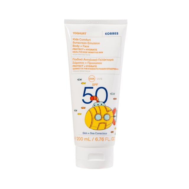 Korres Yoghurt Kids Comfort Sunscreen Emulsion Body & Face SPF50 200ml (Παιδικό Αντηλιακό Γαλάκτωμα Σώματος & Προσώπου με Γιαούρτι)