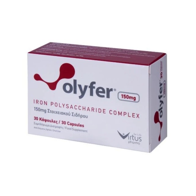 Olyfer 150mg 30 caps (Σύμπλεγμα Σιδήρου Πολυσακχαρίτη για την Αντιμετώπιση της Έλλειψης Σιδήρου)