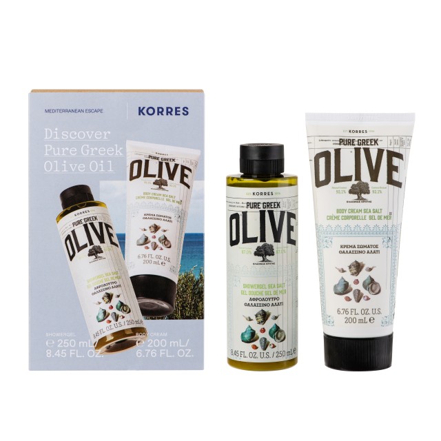 Korres SET Pure Greek Olive Showergel Sea Salt 250ml & Greek Olive Body Cream Sea Salt 200ml (ΣΕΤ με Αφρόλουτρο & Γαλάκτωμα Σώματος με Θαλασσινό Αλάτι)